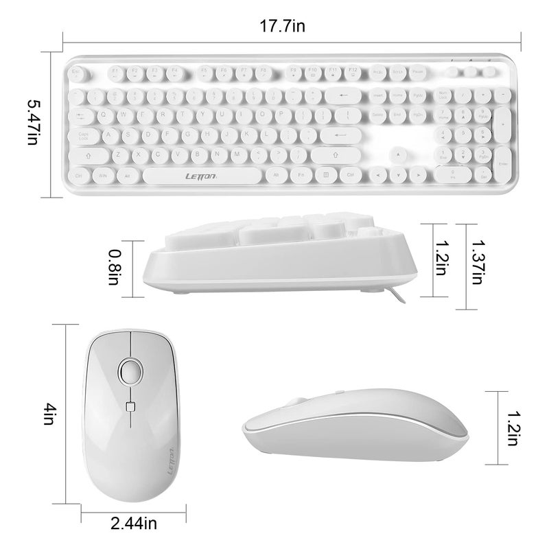 Letton Wireless Keyboard Mouse Combo, 2.4GHz Wireless White Keyboard with 104 Retro Typewriter Keycaps,Letton Full Size Keyboard and Cute Mouse with 3 DPI for Computer PC Desktop Laptop - Image 2